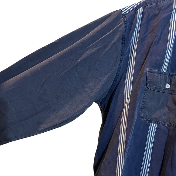 VTG Guess Georges Marciano Blue Striped 90s Y2K Long Sleeve Button Shirt Mens M - Picture 2 of 5